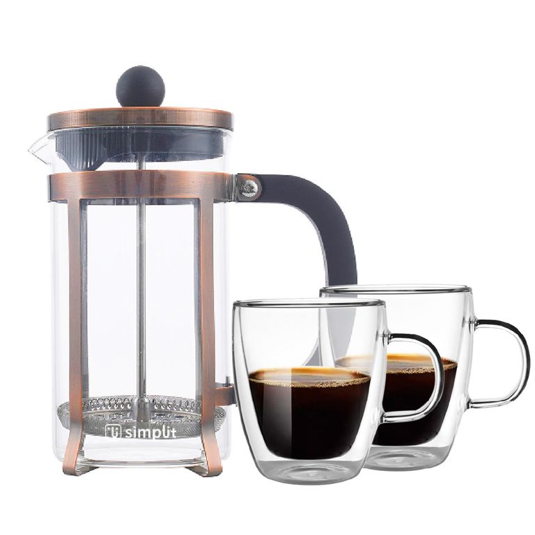 SIMPLIT Pack Cafetera Francesa 600 ml + Set 2 Tazas 350 ml