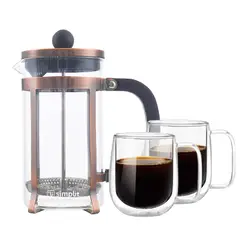 SIMPLIT - Pack Cafetera Francesa 600 ml + Set 2 Tazas 300 ml