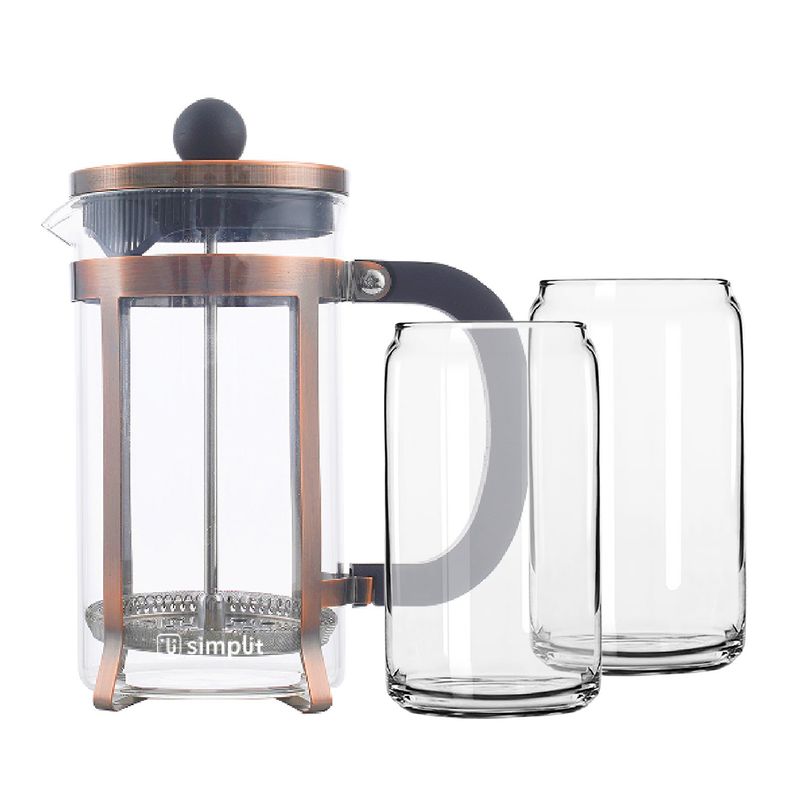 SIMPLIT - Pack Cafetera Francesa 600 ml + Set 2 Vasos 550 ml Simplit