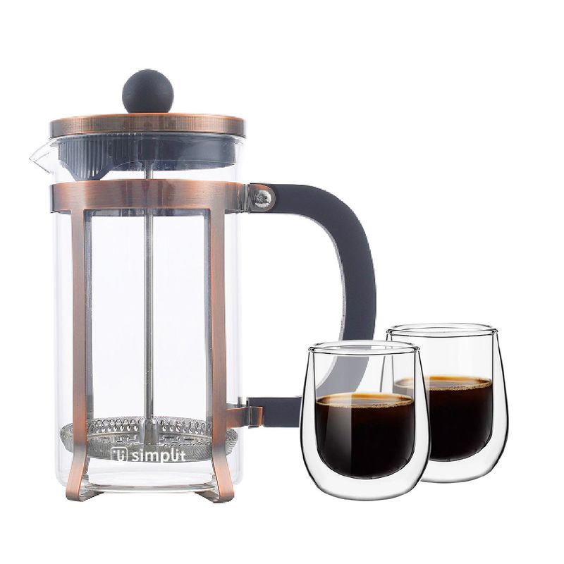 SIMPLIT - Pack Cafetera Francesa 600 ml + Set 2 Tazas 80 ml Simplit