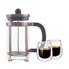 SIMPLIT - Pack Cafetera Francesa 600 ml + Set 2 Tazas 80 ml