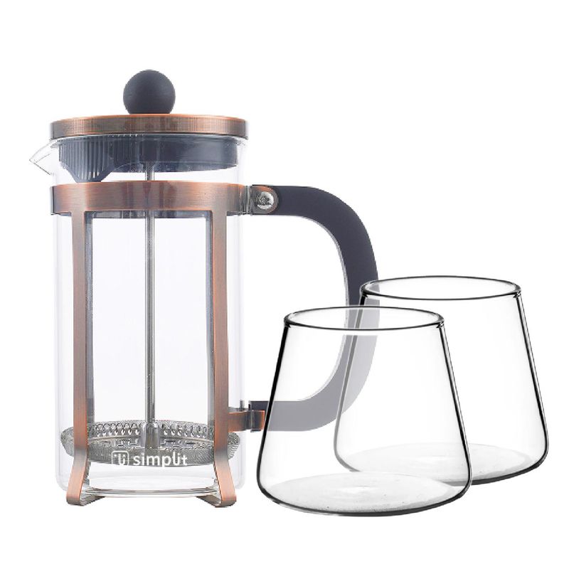SIMPLIT - Pack Cafetera Francesa 600 ml + Set 2 Vasos 320 ml Simplit