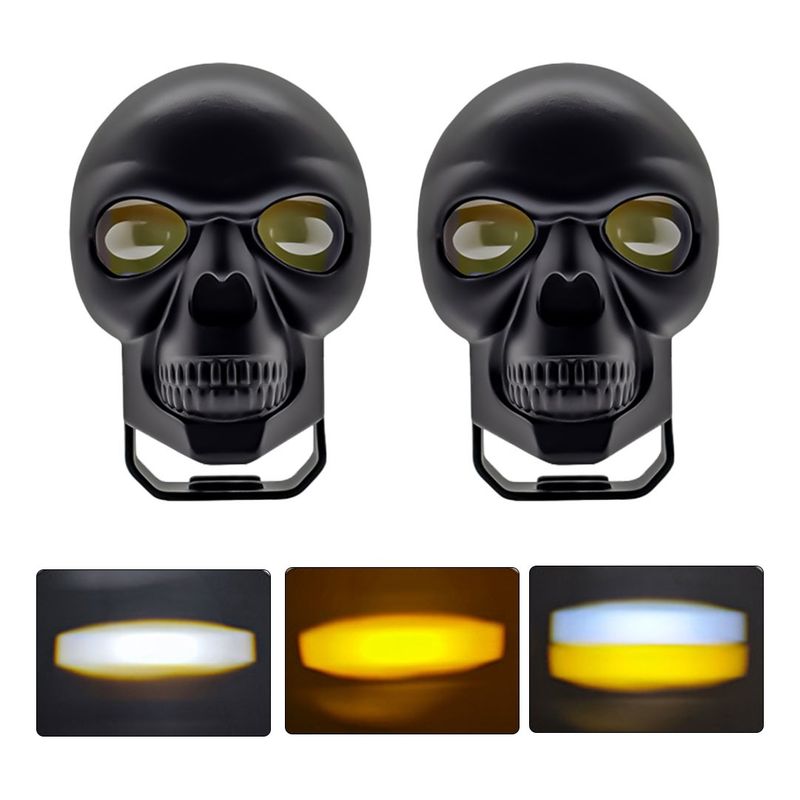 GENERICO - X2 Foco Neblinero Bicolor Calavera Negro Tipo Lupa Auto Moto