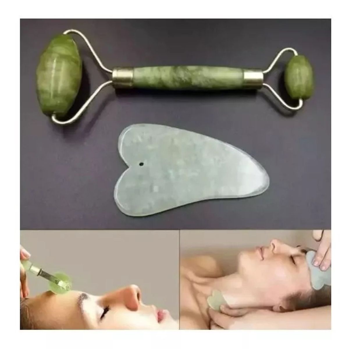 GENERICO - Rodillo Piedra Jade Masajeador Linfático Rejuvenecimiento