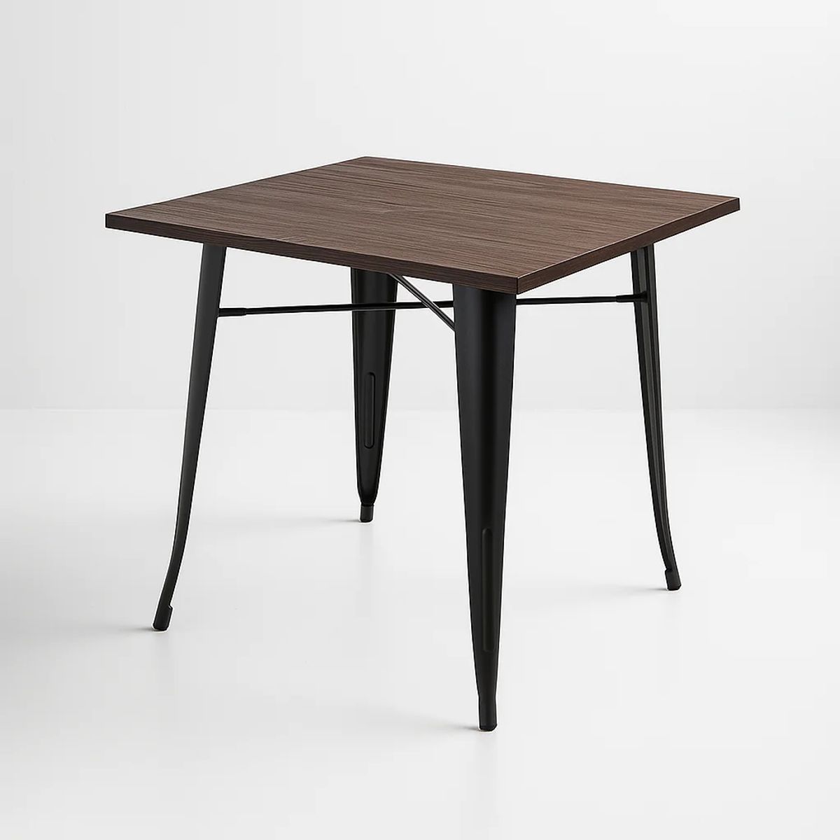 KLIK - Mesa Tolix cuadrada negra 80x80 con cubierta de Madera Oscura Walnut