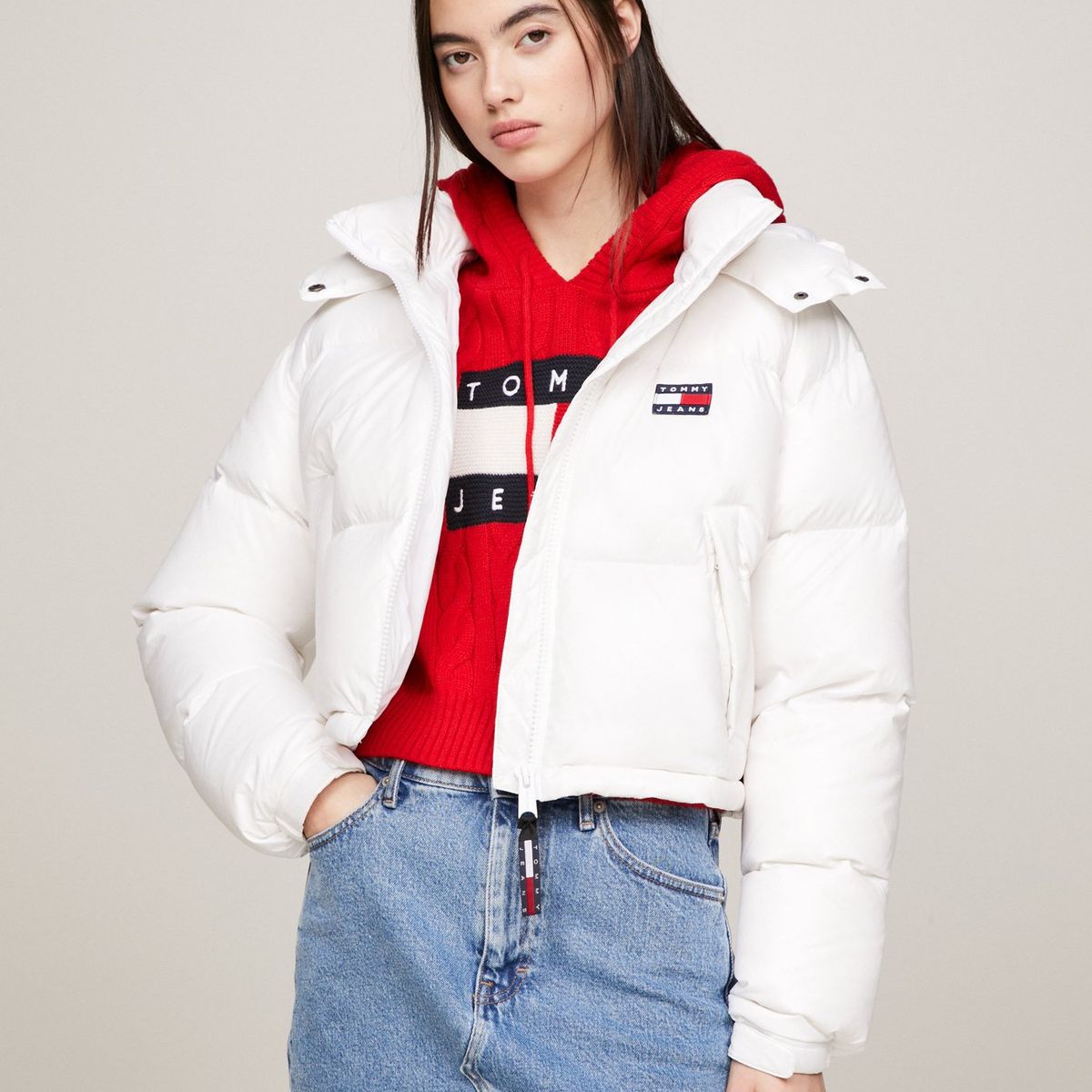 TOMMY HILFIGER - Parka Alaska Acolchada Cropped Blanco Tommy Hilfiger
