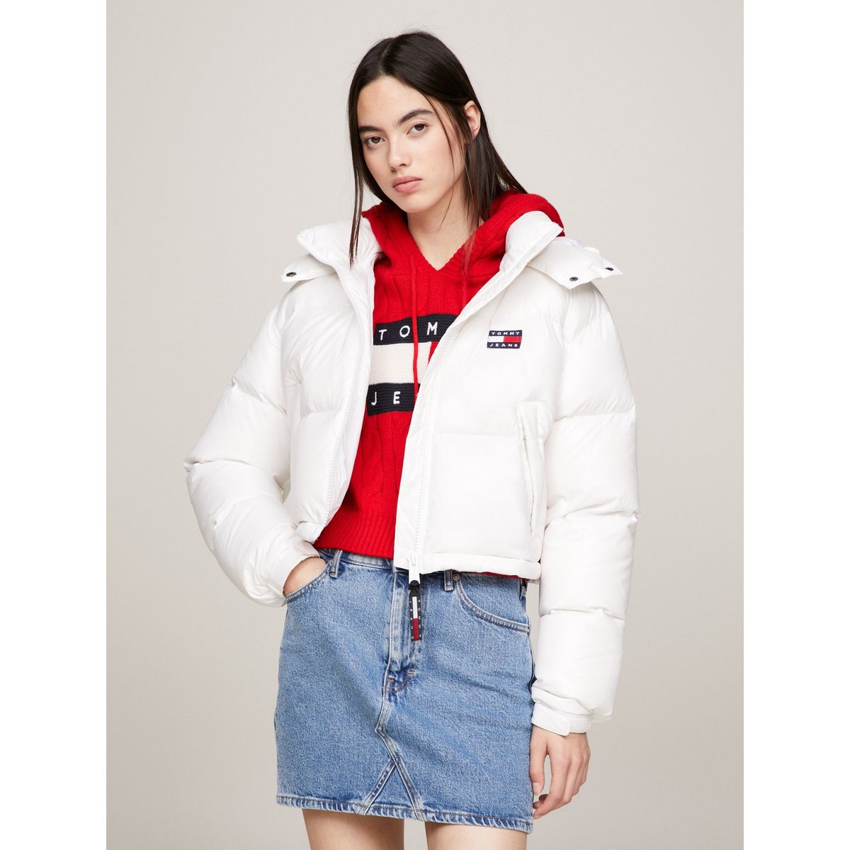 TOMMY HILFIGER - Parka Alaska Acolchada Cropped Blanco Tommy Hilfiger