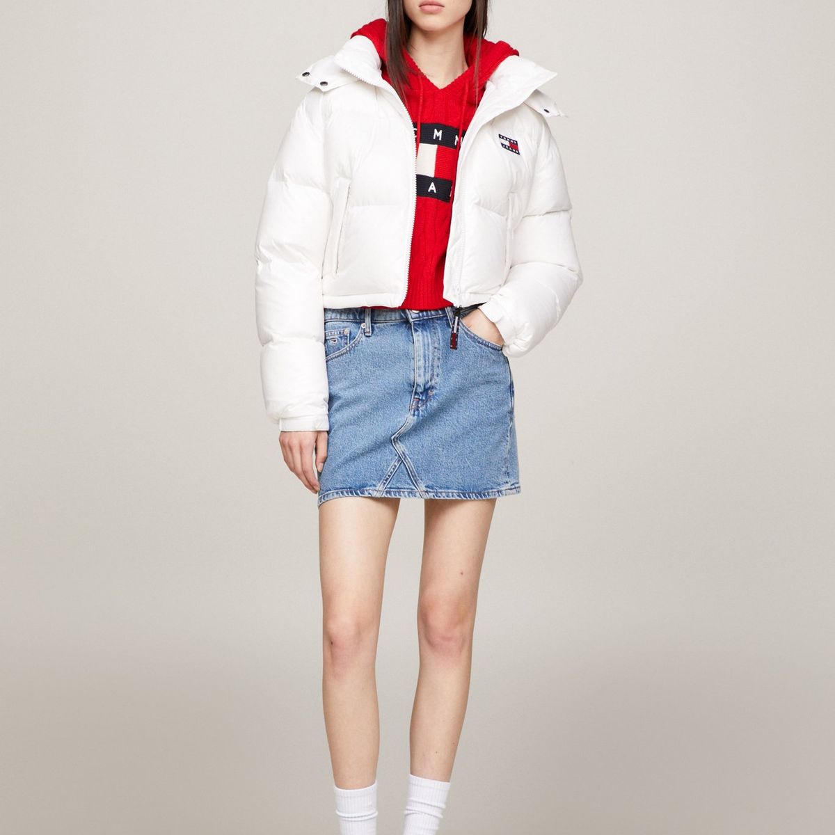 TOMMY HILFIGER - Parka Alaska Acolchada Cropped Blanco Tommy Hilfiger