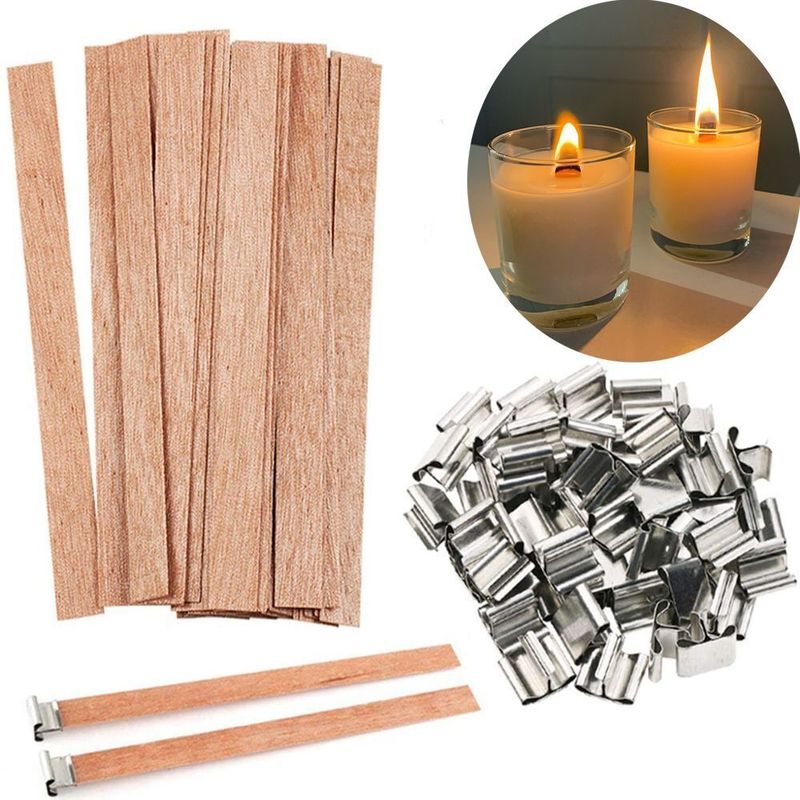 KUANGYE - Mecha De Vela Madera Con Soporte Y Adhesivos 13 X 130 Mm 50u