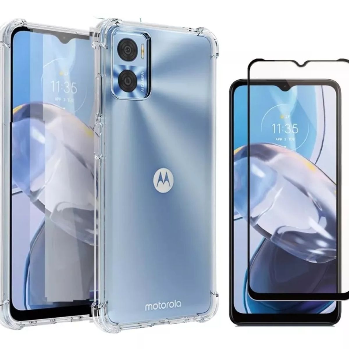 GENERICO - Carcasa Para Moto E22i Antishock Silicona + Lamina Completa