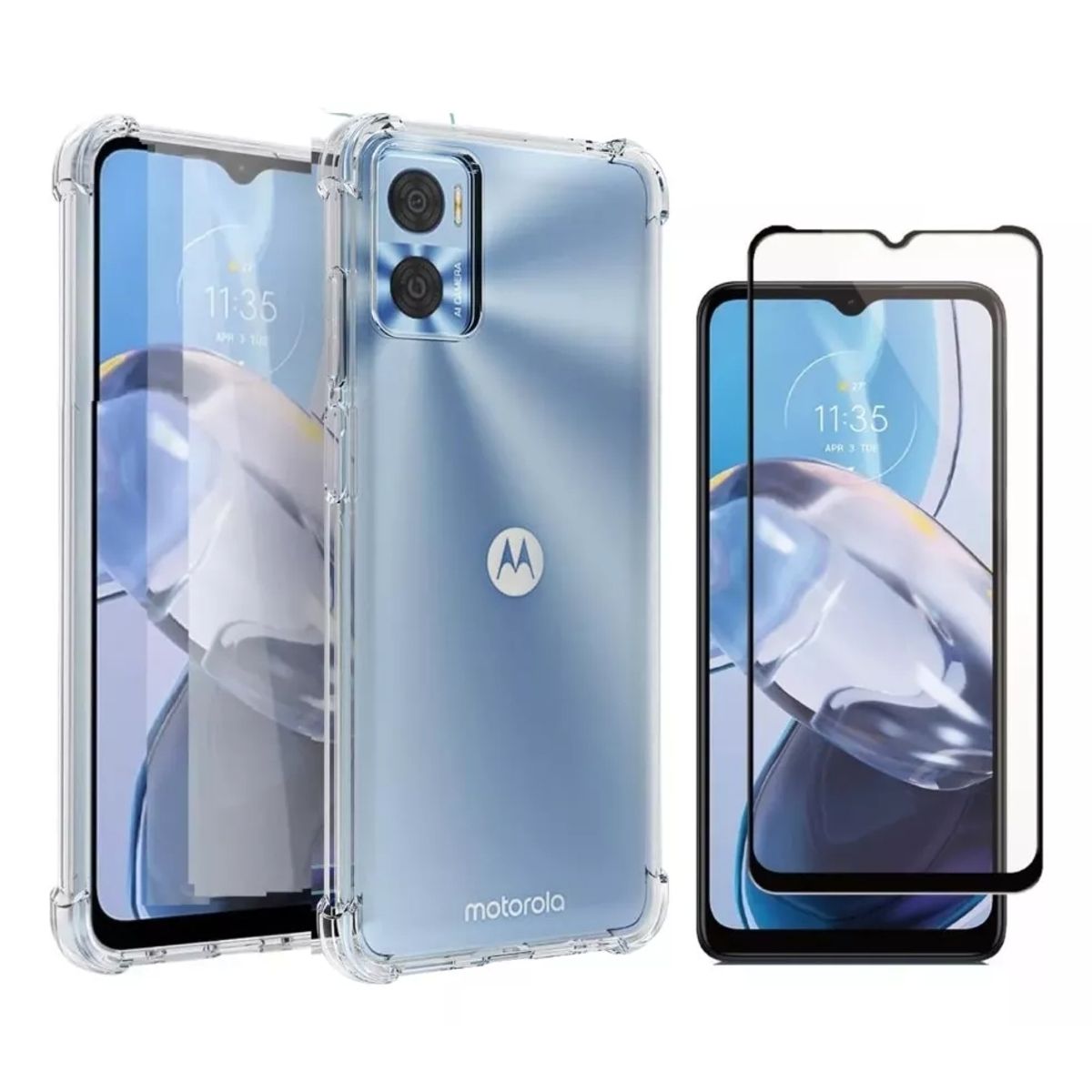 GENERICO - Carcasa Para Moto E22i Antishock Silicona + Lamina Completa