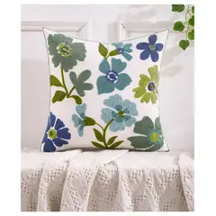 COMPRAPO - Cojín Bordado con Relleno Modelo Flowers Green and Blue 45x45 cm