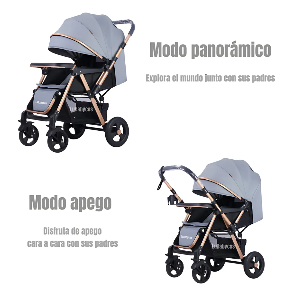 LUBABYCAS - Coche de Paseo Reversible Rubik Gris LuBabycas