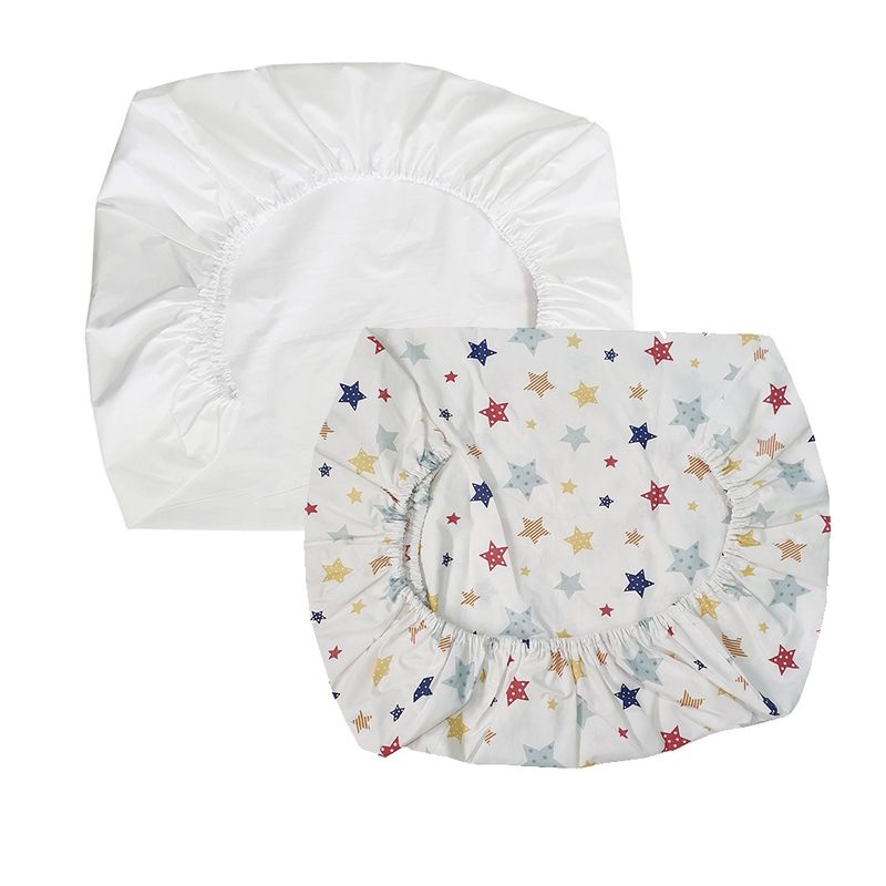 GENERICO - Pack 2 Sábanas Bajeras Para Pack & Play Blanco-Diseño Estrella Colores