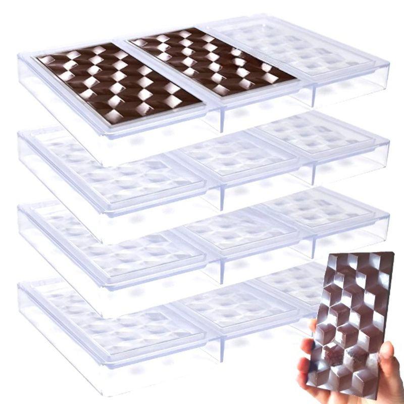 GENERICO - Set 4 Molde Policarbonato Molde De Chocolate Barra diamante 3D