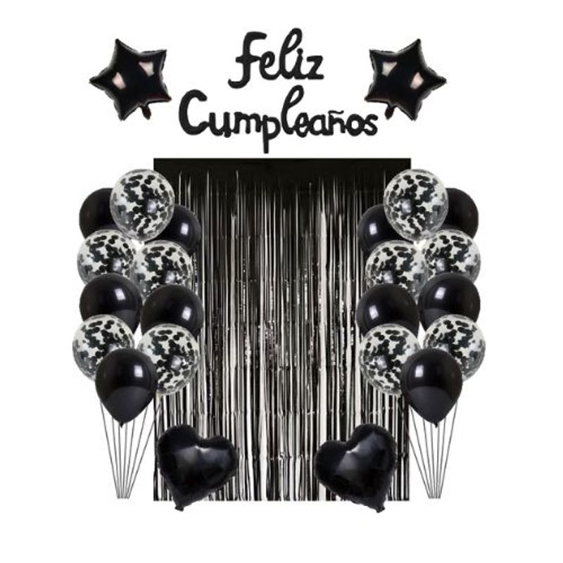 GENERICO - Cortina Globos Latex Color Negro Feliz Cumpleaños