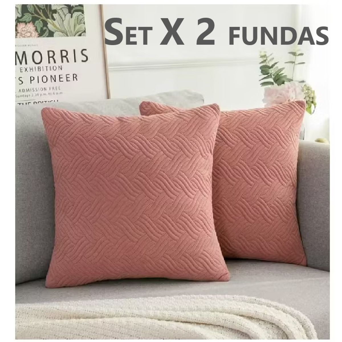 COMPRAPO - Set X 2 Fundas para Cojín Plush Color Rosa 45x45 Cm.