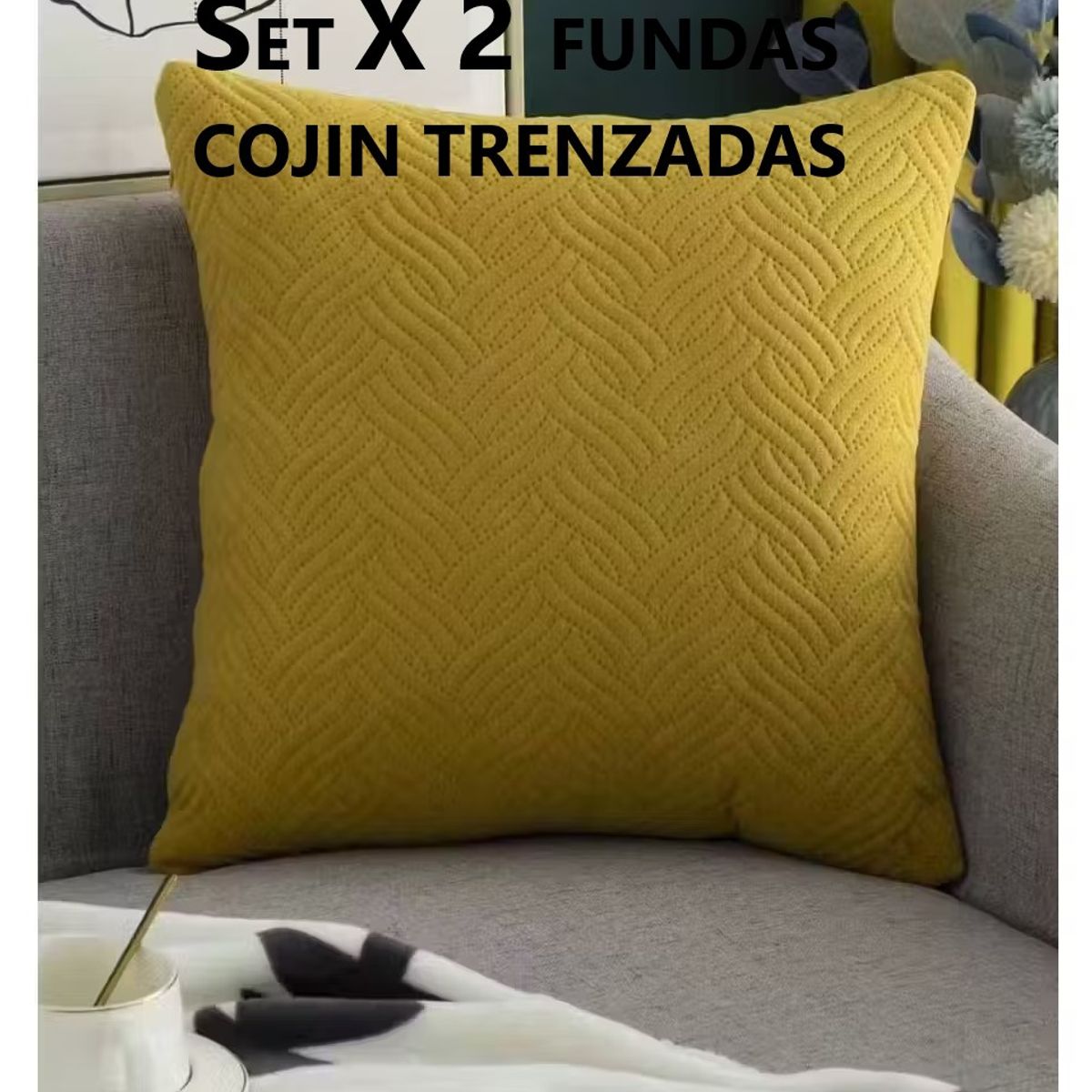 COMPRAPO - Set X 2 Fundas para Cojín Plush Color Mostaza 45x45 Cm.