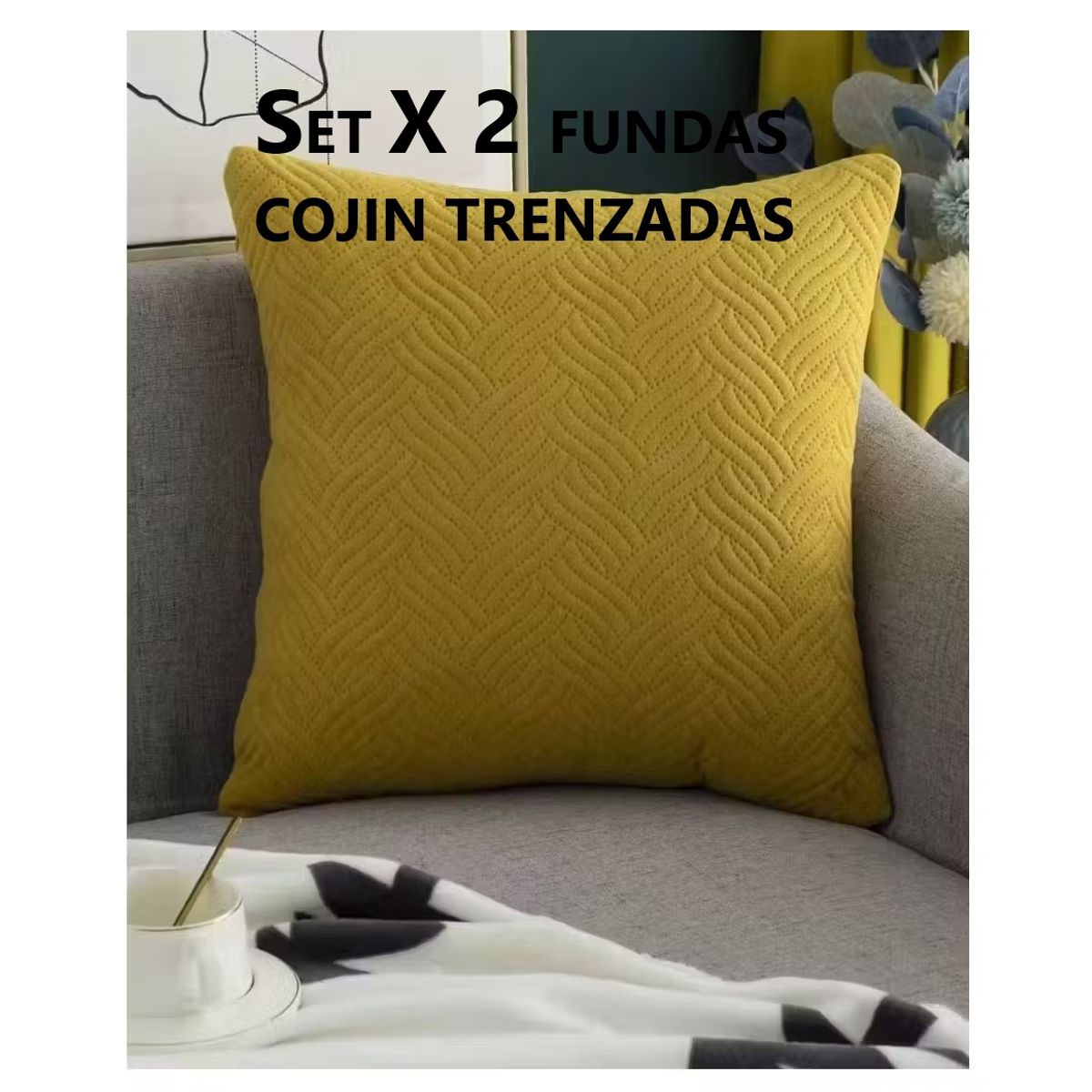 COMPRAPO - Set X 2 Fundas para Cojín Plush Color Mostaza 45x45 Cm.