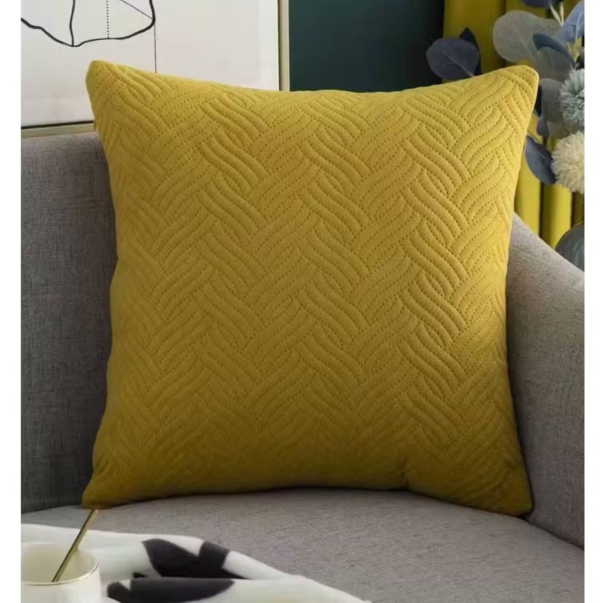 COMPRAPO - Set X 2 Fundas para Cojín Plush Color Mostaza 45x45 Cm.