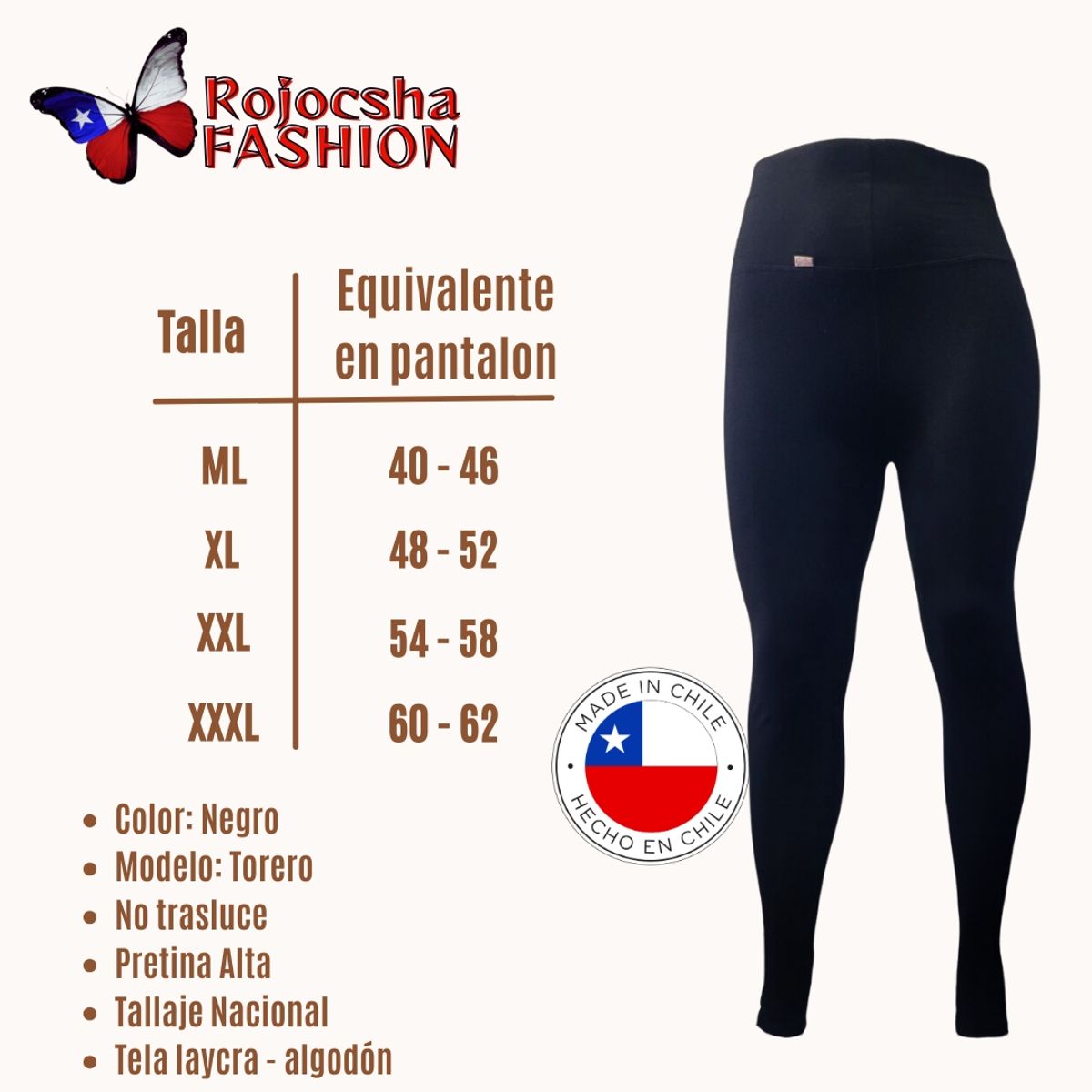 GENERICO - pack 2 Calzas algodón Torero tiro alto