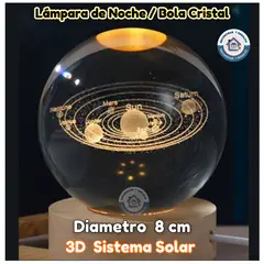 GENERICO - Lámpara de Noche Led Bola Cristal 3D Sistema Solar 8cm