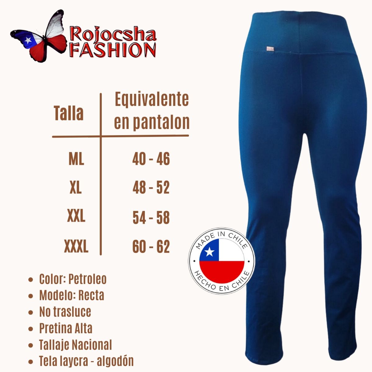 GENERICO - Calza algodón Recta tiro alto