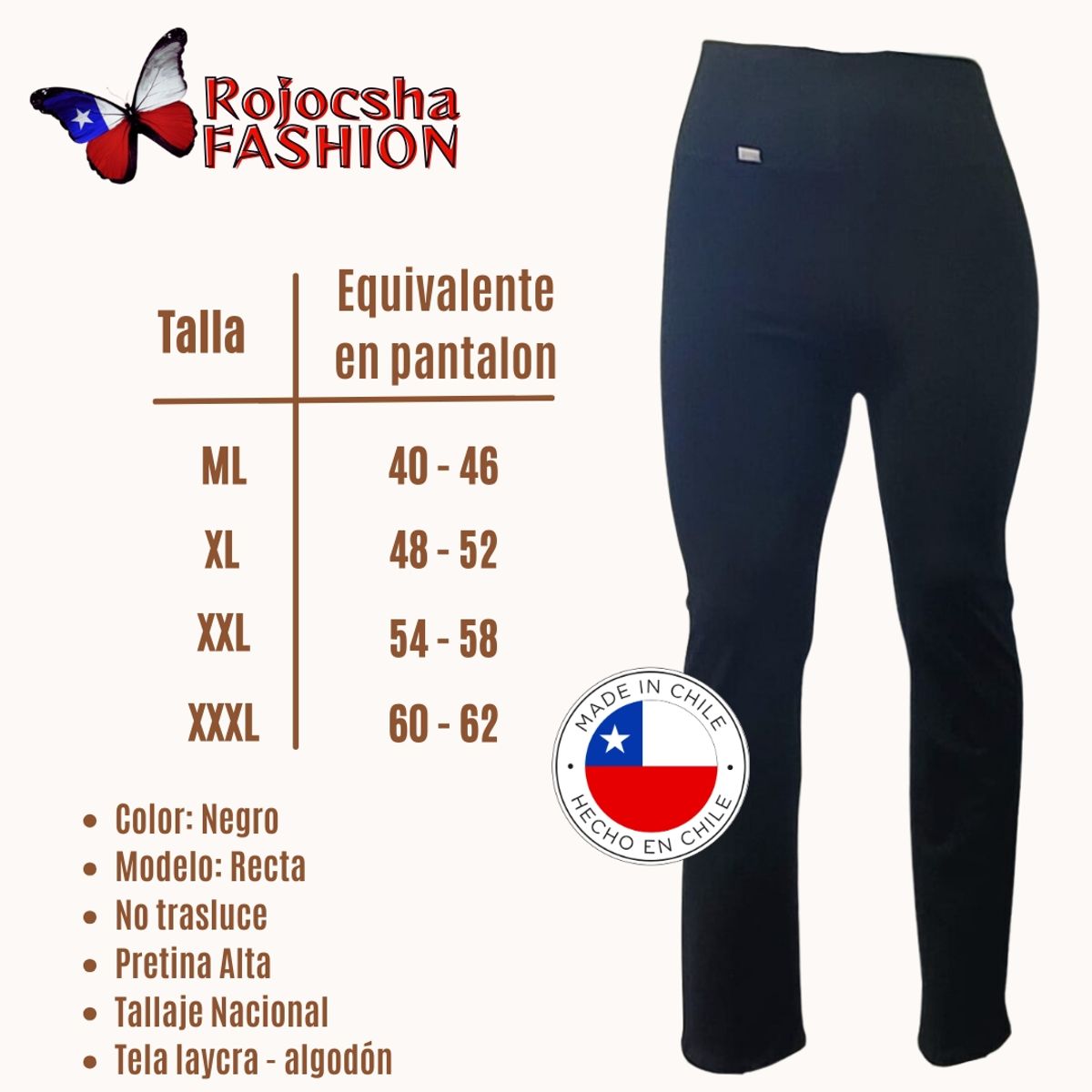 GENERICO - Calza algodón Recta tiro alto