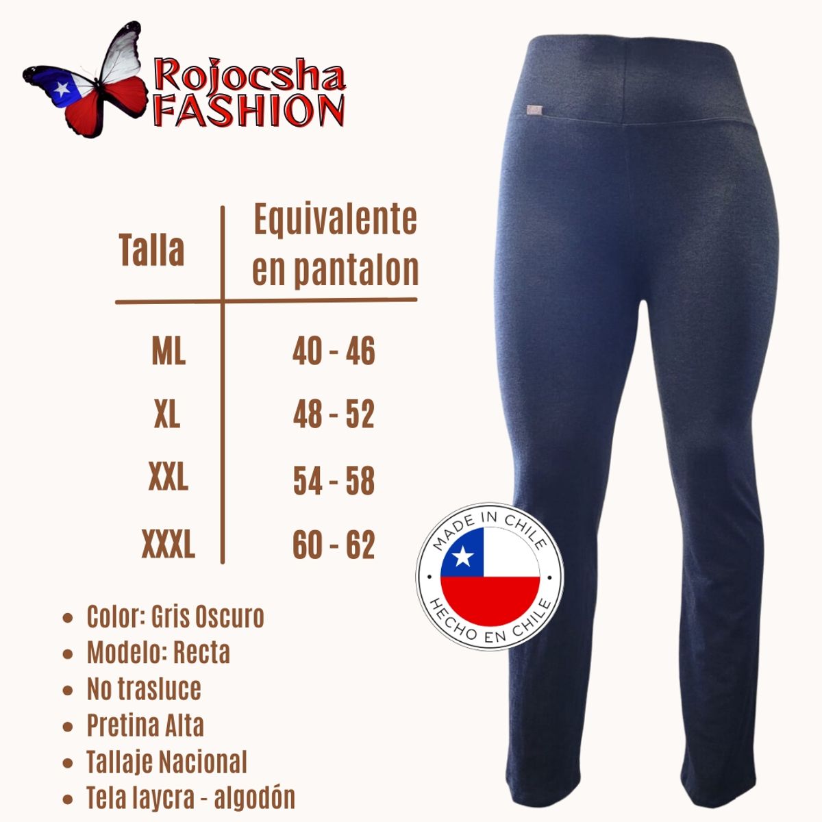 GENERICO - pack 2 Calzas algodón Recto tiro alto