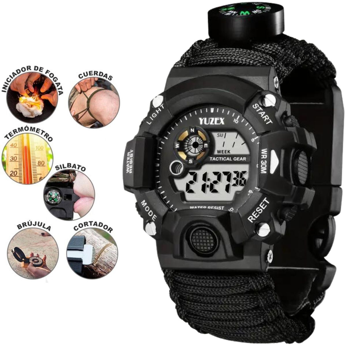 GENERICO - Reloj de Supervivencia Paracord 6 en 1