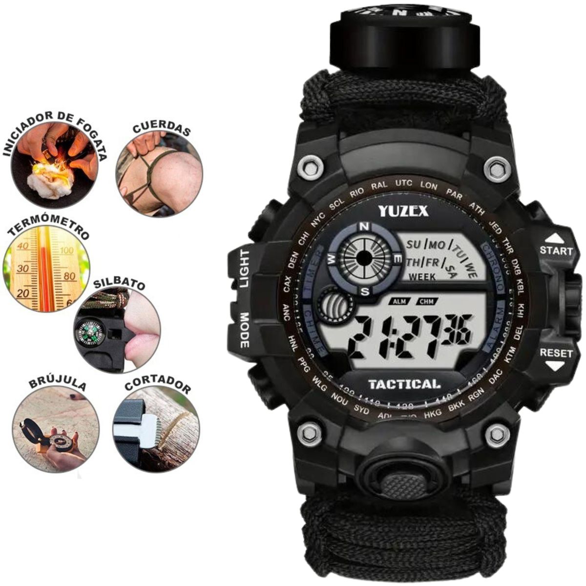 GENERICO - Reloj de Supervivencia Paracord 6 en 1