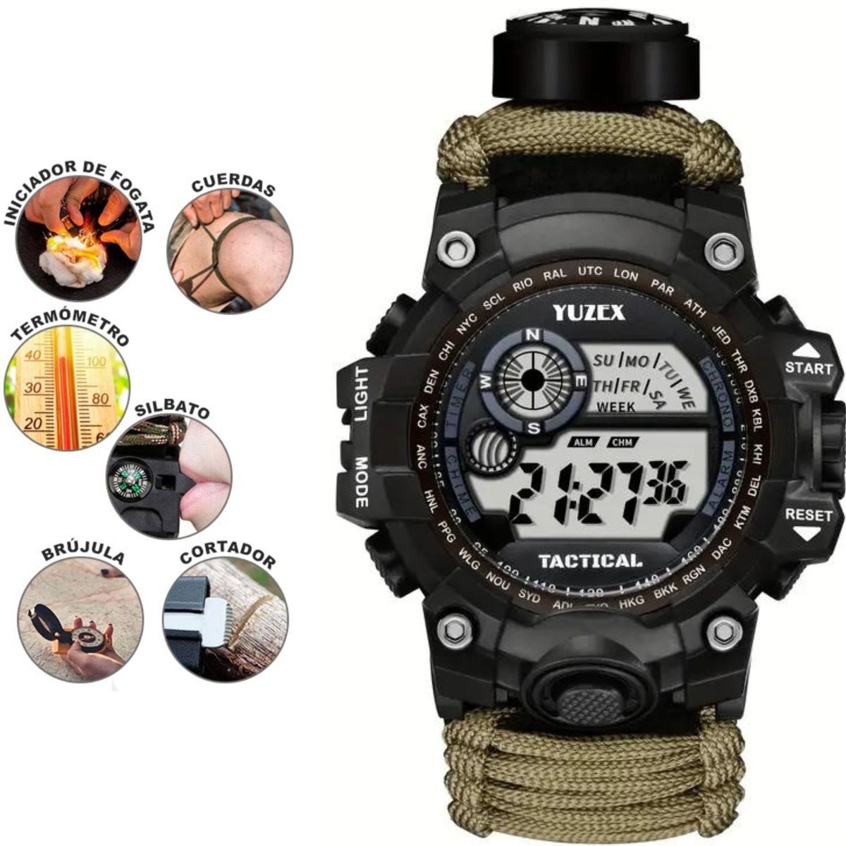 GENERICO - Reloj de Supervivencia Paracord 6 en 1