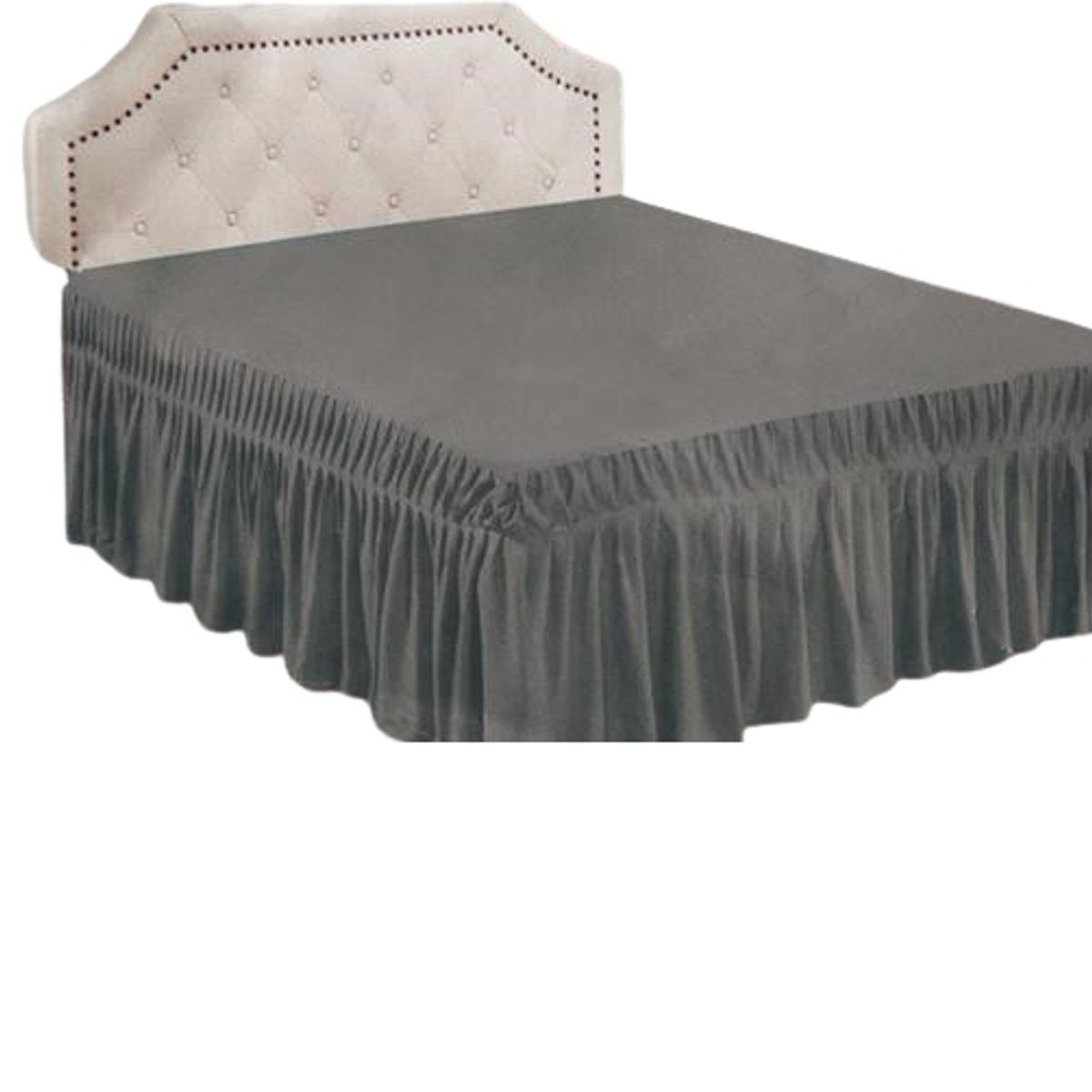 GENERICO - Faldón para cama 1.5 Plazas - Falda de cama Gris