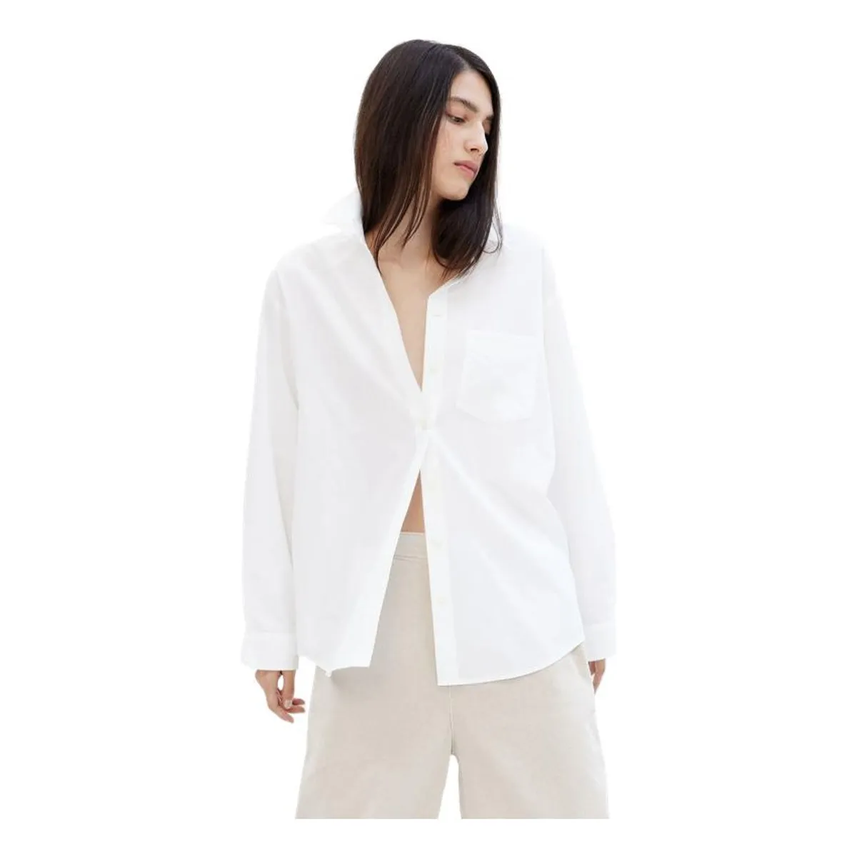 GAP - Blusa Popelina Oversize Manga Larga Blanco GAP
