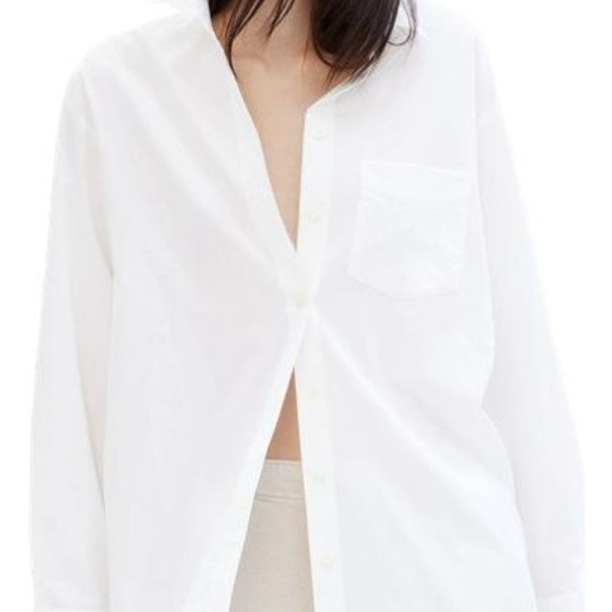 GAP - Blusa Popelina Oversize Manga Larga Blanco GAP