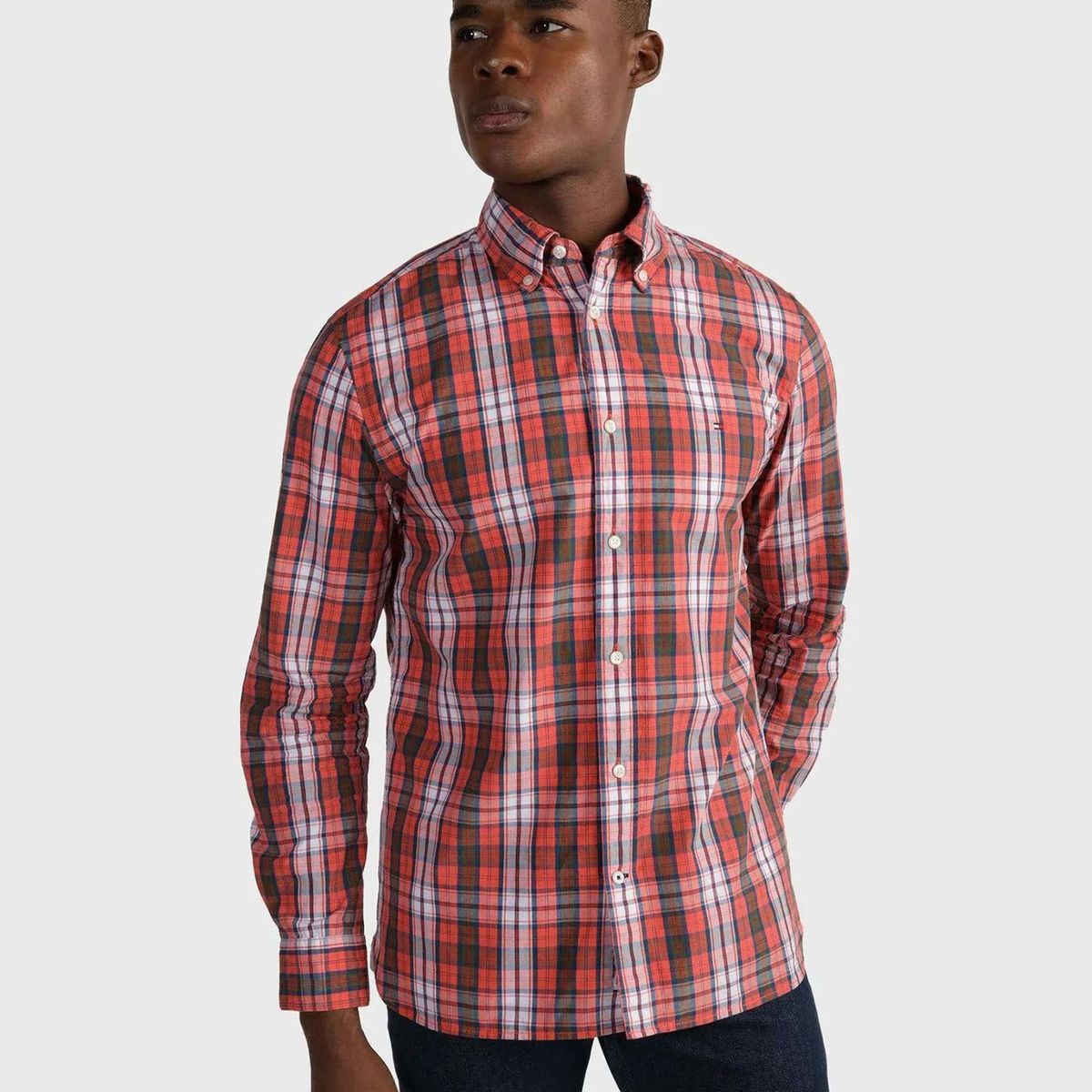 TOMMY HILFIGER - Camisa De Cuadros De Algodón Rojo Tommy Hilfiger