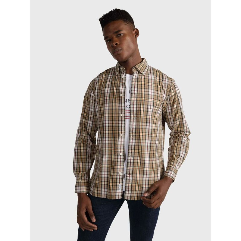TOMMY HILFIGER - Camisa De Cuadros De Algodón Beige Tommy Hilfiger