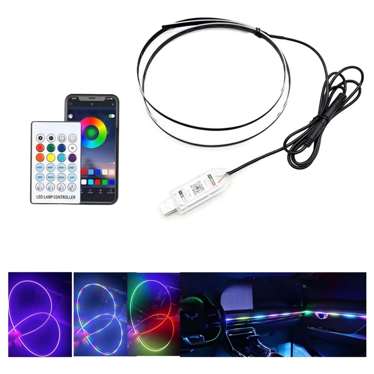 GENERICO - Hilo Led Tablero Luz Rgb Arcoiris Usb +bluetooth Control