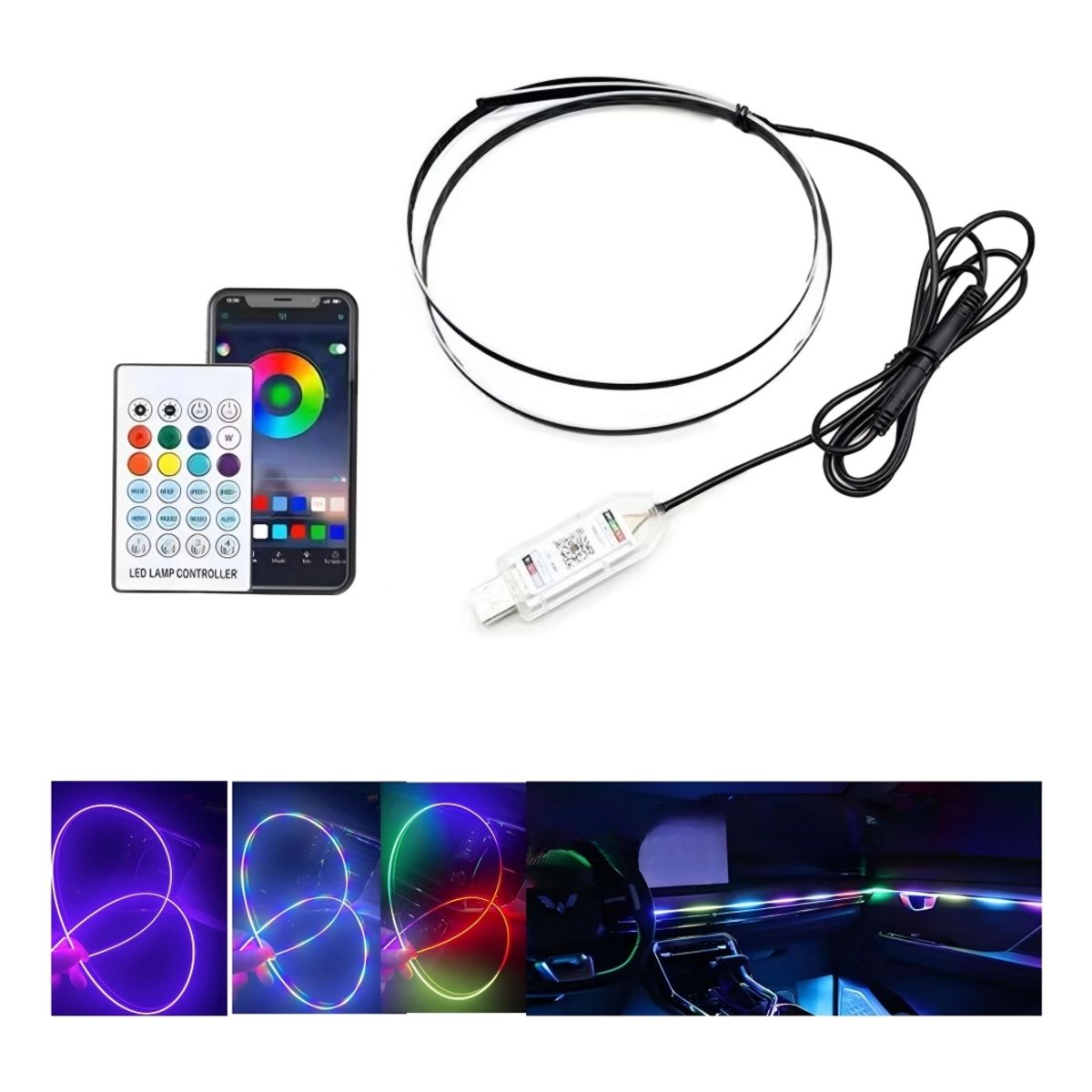 GENERICO - Hilo Led Tablero Luz Rgb Arcoiris Usb +bluetooth Control