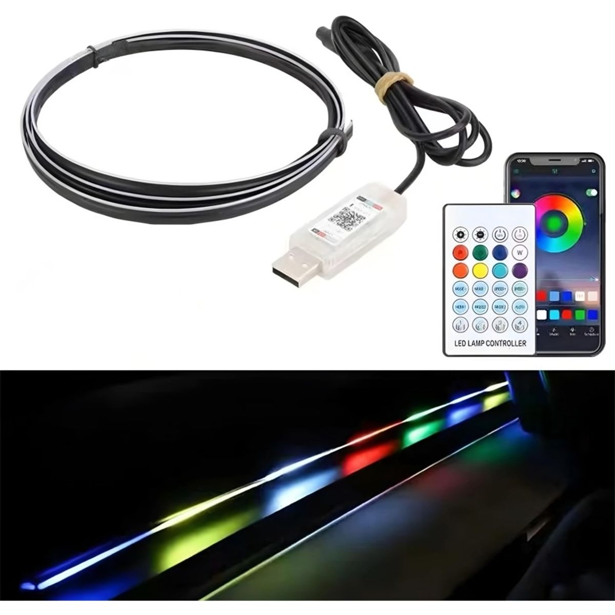 GENERICO - Hilo Led Tablero Luz Rgb Arcoiris Usb +bluetooth Control