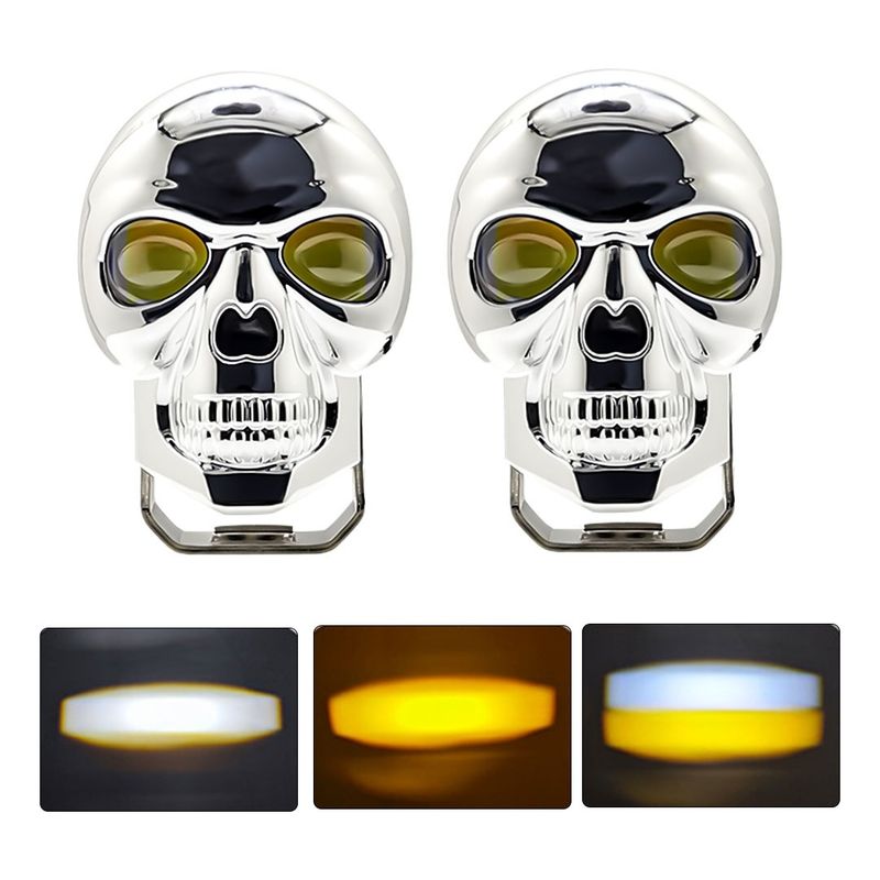 GENERICO - X2 Foco Neblinero Bicolor Calavera Cromad Tipo Lupa Automoto