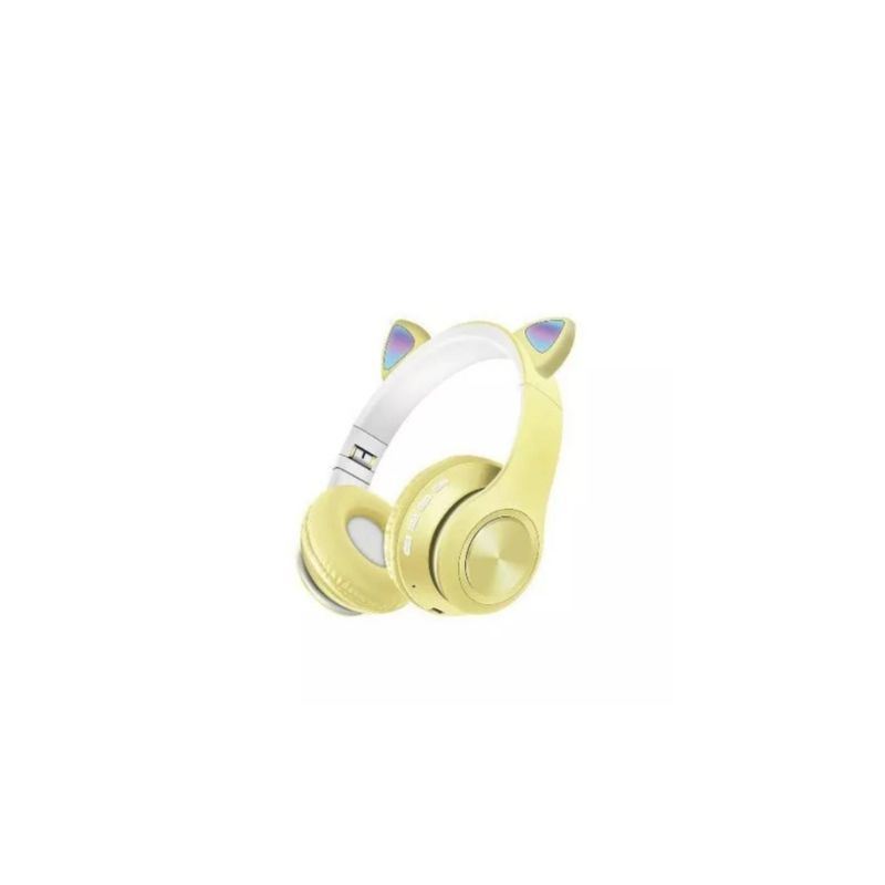 GENERICO - Audífonos Gamer Gatito Gato Negro Bluetooth-AMARILLO