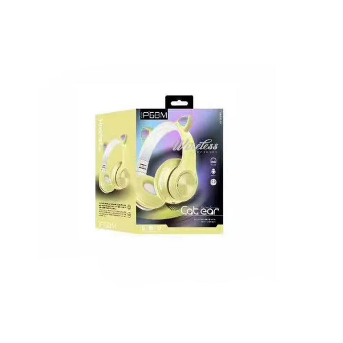 GENERICO - Audífonos Gamer Gatito Gato Negro Bluetooth-AMARILLO