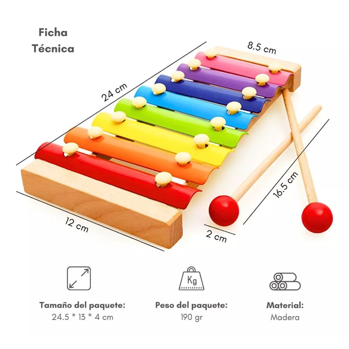 GENERICO - Xilofono de madera 8 notas musicales