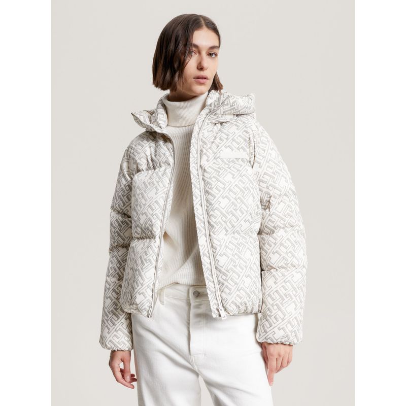 TOMMY HILFIGER - Parka Acolchada Monogram Y Gorro  Blanco Tommy Hilfiger
