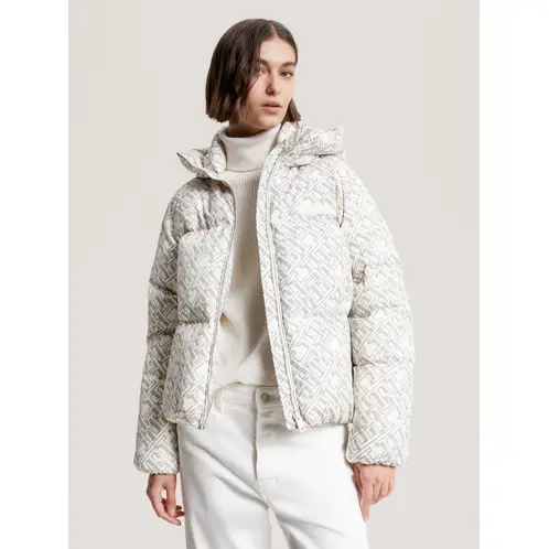 TOMMY HILFIGER - Parka Acolchada Monogram Y Gorro Blanco