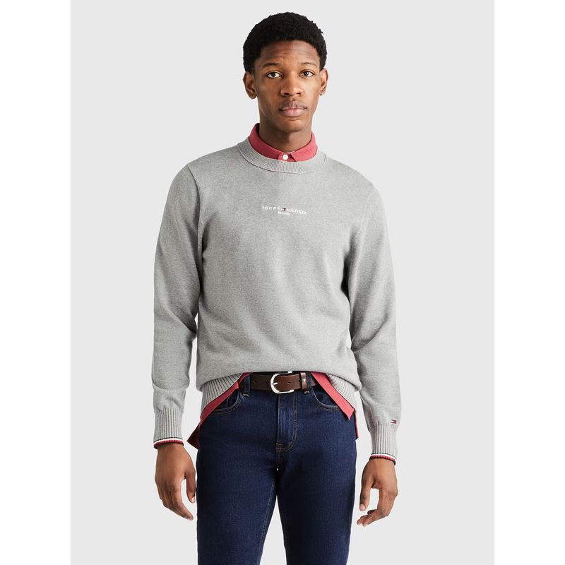 TOMMY HILFIGER - Sweater C-Neck Con Logo Bordado Gris Tommy Hilfiger