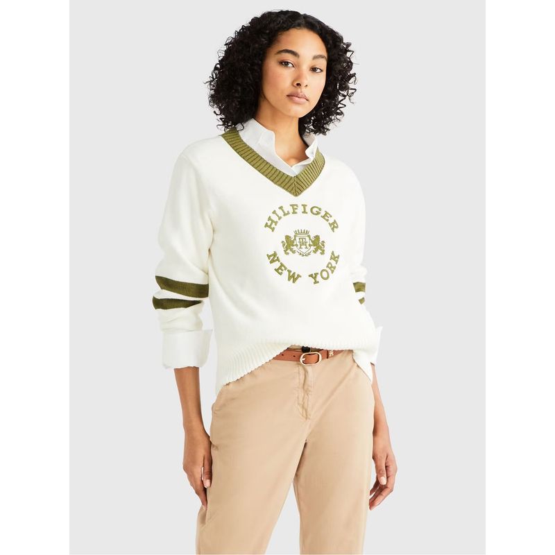 TOMMY HILFIGER - Sweater College Cuello V Blanco Tommy Hilfiger