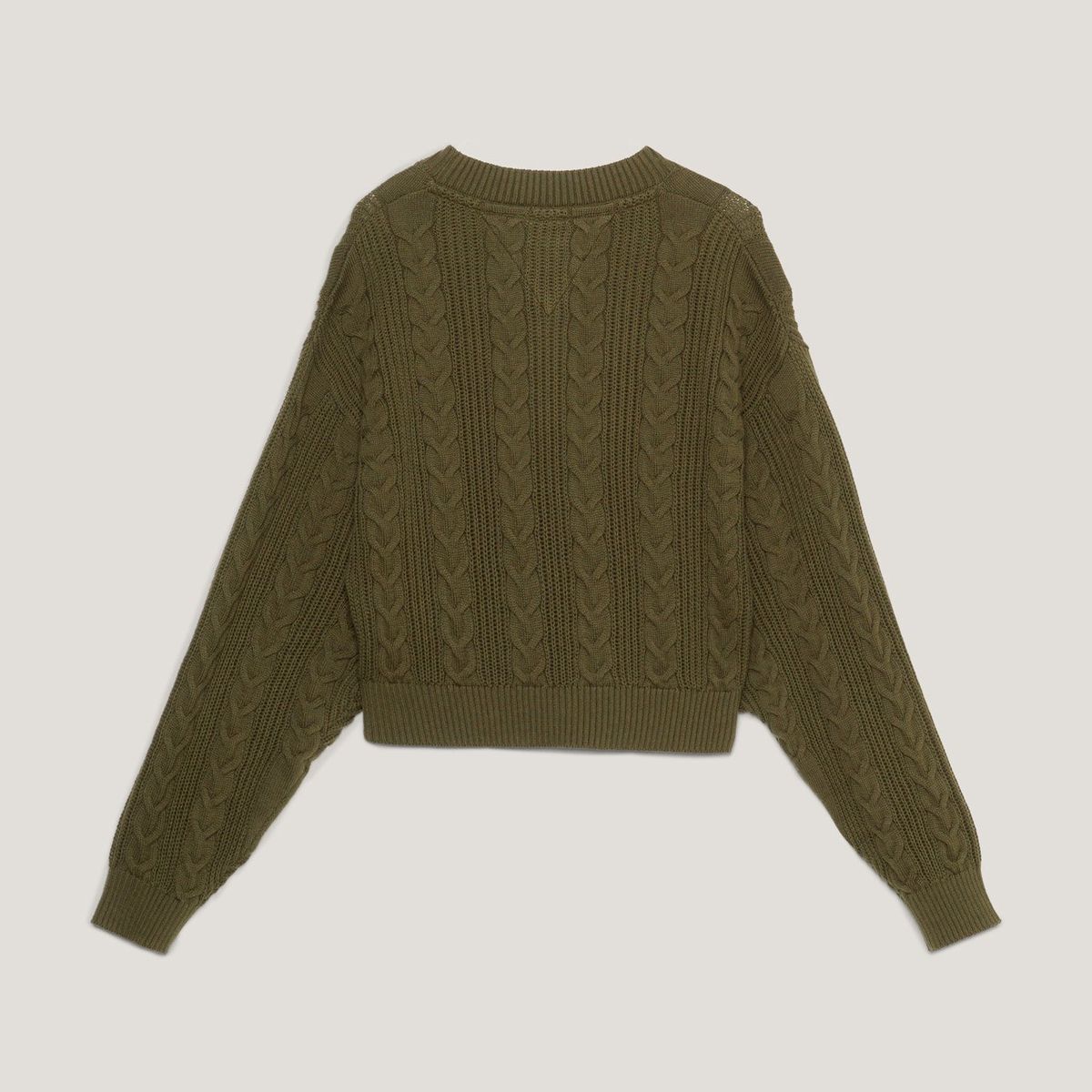 TOMMY HILFIGER - Sweater Cropped De Punto Trenzado Verde Tommy Hilfiger