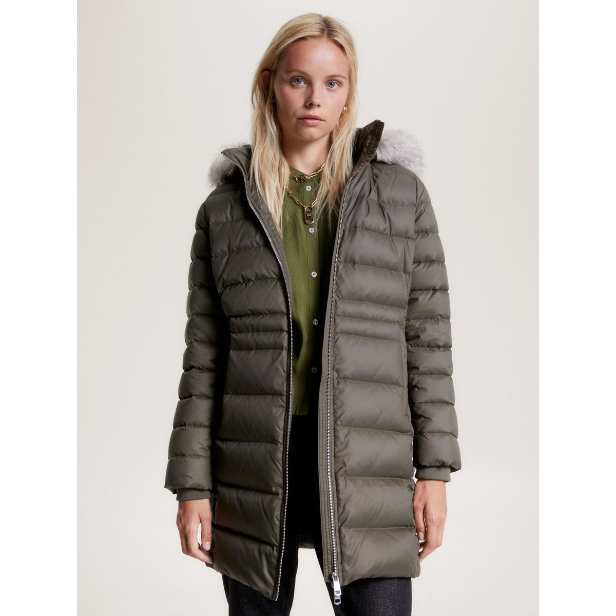 TOMMY HILFIGER - Parka Tyra Con Gorro Y Con Relleno Verde Tommy Hilfiger